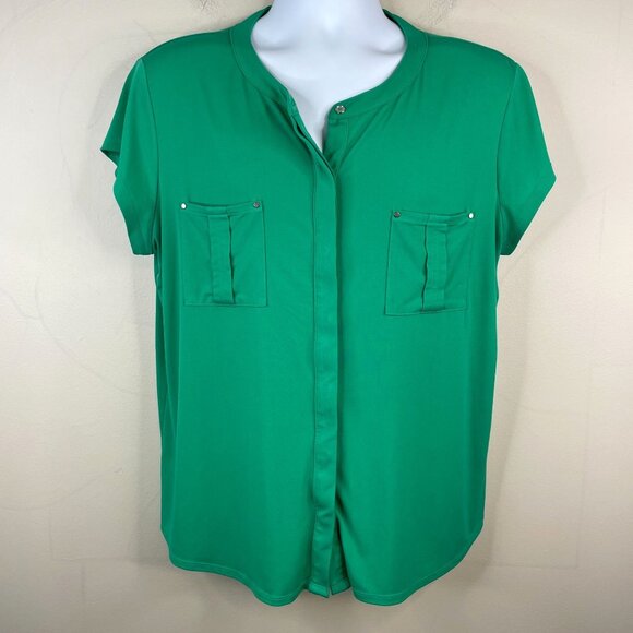 Dana Buchman Womens Travel Knit Tunic Top Size XL Green Button Up Comfy Office - Picture 1 of 13